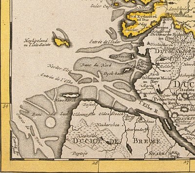 Detalj av Helgoland fra et kart over Danmark, 1730 av Guillaume Delisle