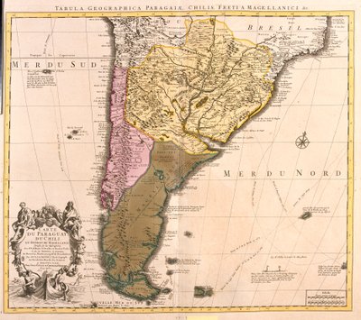 Kart over Paraguay, Chile og Magellan Land (Argentina) (radering av Guillaume Delisle