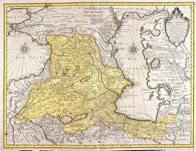 Kart over nabolandene i Det kaspiske hav (Russland, Armenia, Persia, Kasakhstan, Turkmenistan) (radering av Guillaume Delisle