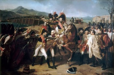 Overraskelse ved broen over Donau 13. november 1805 av Guillaume Guillon Lethière