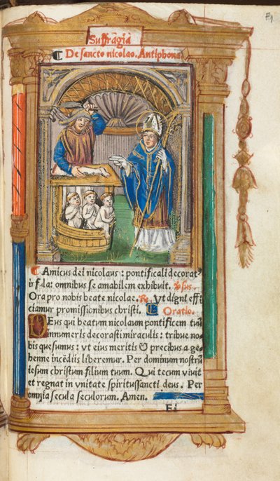 Trykt Timebok Bruk av Roma: fol. 105r, St. Nicholas, 1510. av Guillaume Le Rouge