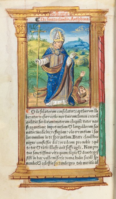 Trykt Timebok Bruk av Roma: fol. 105v, St. Claude som biskop, 1510. av Guillaume Le Rouge