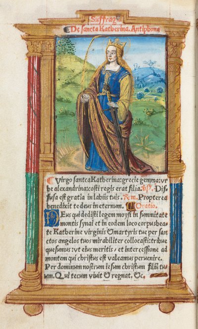 Trykt Timebok Bruk av Roma: fol. 109v, St. Catherine, 1510. av Guillaume Le Rouge