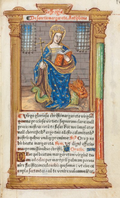 Trykt Timebok Bruk av Roma: fol. 110r, St. Margaret, 1510. av Guillaume Le Rouge