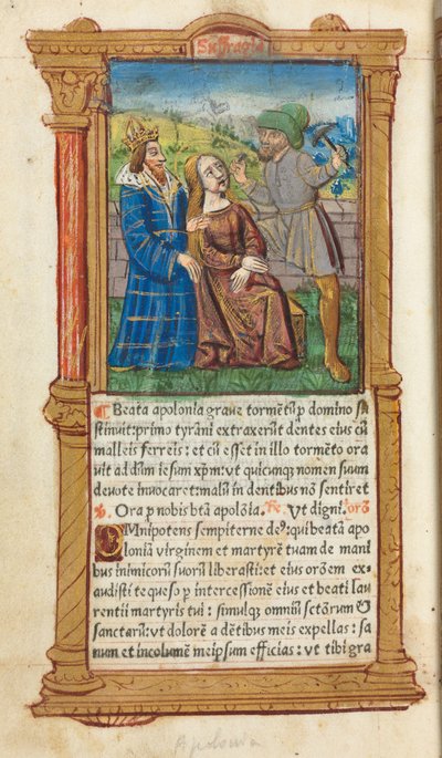 Trykt Timebok Bruk av Roma: fol. 111v, St. Apollonia, 1510. av Guillaume Le Rouge