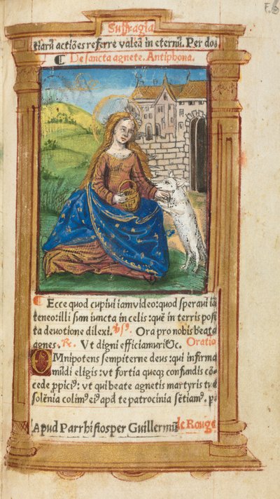 Trykt Timebok Bruk av Roma: fol. 112r, St. Agnes, 1510. av Guillaume Le Rouge