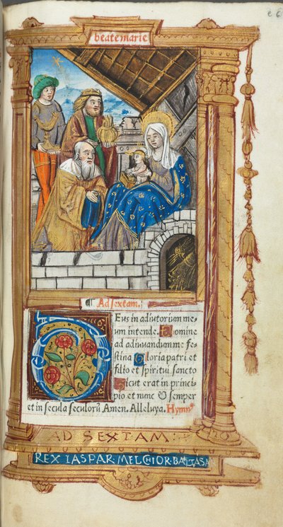 Trykt Timebok Bruk av Roma: fol. 38r, Adoration of the Magi, 1510. av Guillaume Le Rouge