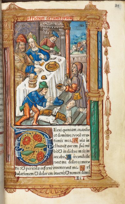 Trykt Timebok Bruk av Roma: fol. 73r, Lasarus, 1510. av Guillaume Le Rouge