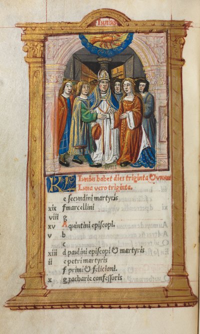 Trykt Timebok Bruk av Roma: fol. 7v, junikalenderillustrasjon, 1510. av Guillaume Le Rouge