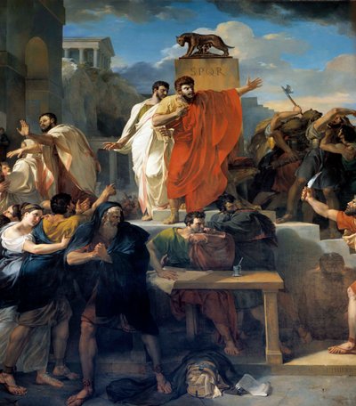 Virginias død I 449 f.Kr. hevder Appius Claudius, decemvir under republikken Roma, Virginia (Verginia), datter av Centurion Virginius (Verginius) som han er forelsket i, som slaven sin. Ved å misbruke makten sin får han henne til å stoppe. Decemviren c av Guillaume Lethiere