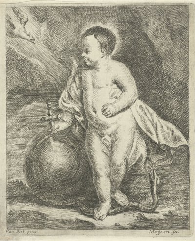 Kristusbarn med jordklode og slange av Guillaume Pierre Mensaert
