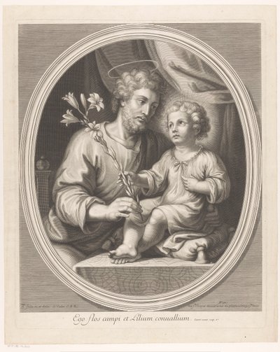 Christ Child gir Saint Joseph en lilje av Guillaume Vallet
