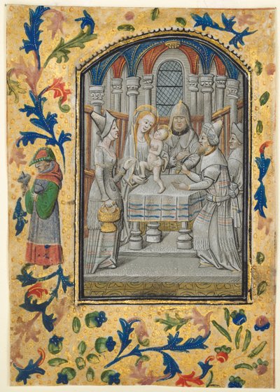 Blad fra en timebok: Presentasjon i tempelet av Guillaume Vrelant