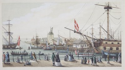 Danske krigsskip og svensk chalup ved Toldboden i København av Gustaf Boberg