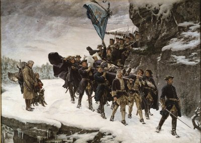 Le transport du corps du roi Charles (Carl) XII de Suede (1682-1718) - Bringing Home the Body of King Charles XII of Sweden - Cederstroem, Gustaf (1845-1933) - 1884 - Olje på lerret - 265x371 - Nationalmuseum Stockholm av Gustaf Olaf Cederstrom
