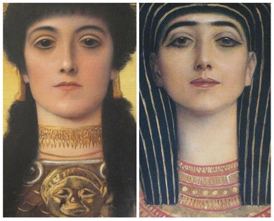 Det antikke Hellas og det gamle Egypt, detaljhoder for Athena og Isis av Gustav Klimt