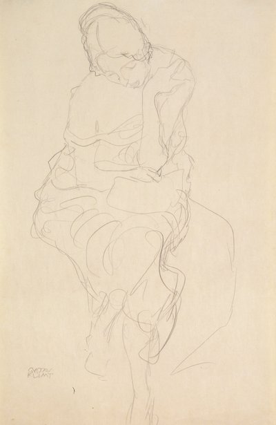 Sett forfra av personen som sitter på en krakk av Gustav Klimt
