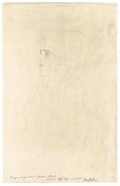 Portrett av en kvinne i profil med krage av Gustav Klimt