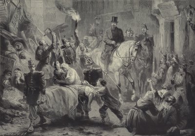 Louis Napoleon besøkte Paris-barrikadene på hesteryggen natten til 3. desember 1851 av Gustav Bartsch