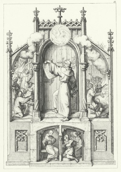 Fire scener fra livet til Martin Luther (gravering) av Gustav Ferdinand Leopold Konig