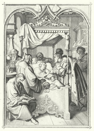 John, kurfyrst av Sachsen, besøker Martin Luther på sykehus (gravering) av Gustav Ferdinand Leopold Konig