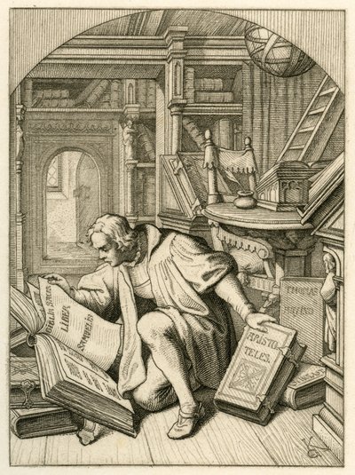 Luther leser i universitetsbiblioteket i Erfurt. Han fant en latinsk bibel av Gustav Ferdinand Leopold Konig