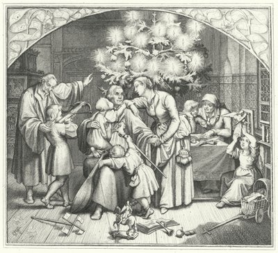 Martin Luther og hans familie nyter høytiden (gravering) av Gustav Ferdinand Leopold Konig
