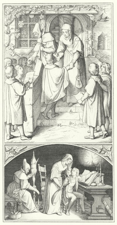 Martin Luther som ung student synger i byen Eisenach (gravering) av Gustav Ferdinand Leopold Konig