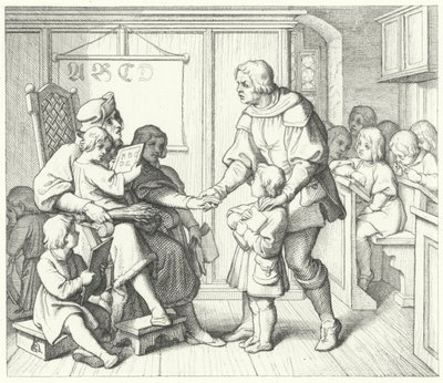 Martin Luther på skolen (gravering) av Gustav Ferdinand Leopold Konig