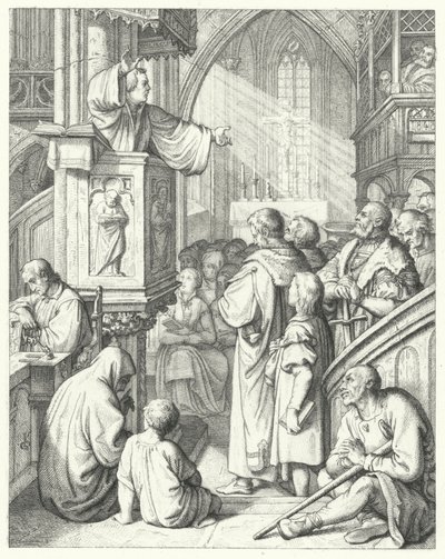 Martin Luther holder en preken (gravering) av Gustav Ferdinand Leopold Konig