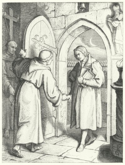 Martin Luther gikk inn i St Augustines-klosteret i Erfurt 17. juli 1505 av Gustav Ferdinand Leopold Konig