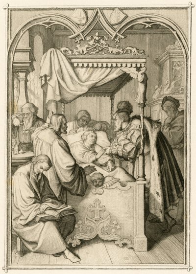 Martin Luther er svært syk, kurfyrsten Johann Friedrich (Johann Frederic Ier de Saxe av Gustav Ferdinand Leopold Konig