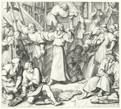 Martin Luther holder tilbake ikonoklastene ved Wittenberg (gravering) av Gustav Ferdinand Leopold Konig