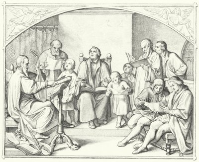 Martin Luther synger med et kirkekor (gravering) av Gustav Ferdinand Leopold Konig