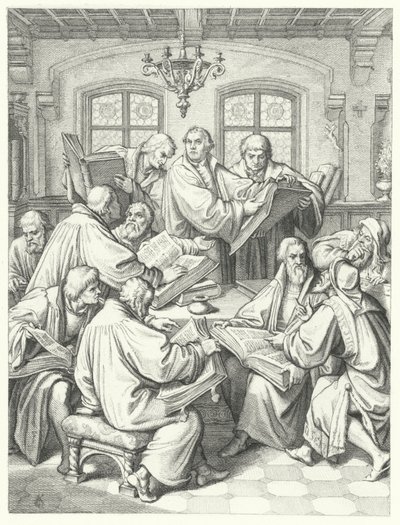 Martin Luther oversetter bibelen til tysk (gravering) av Gustav Ferdinand Leopold Konig