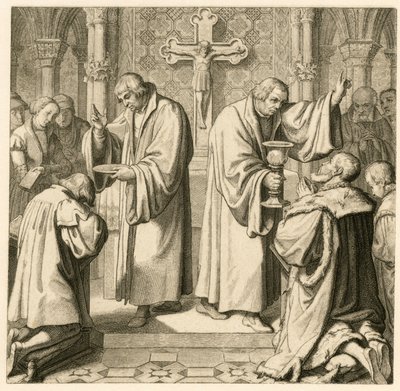 Nattverden gir Luther til kurfyrsten Johann Friedrich (Jean Frederic I de Saxe av Gustav Ferdinand Leopold Konig