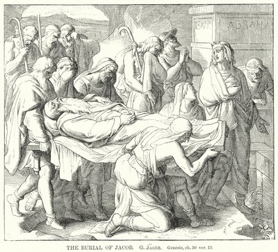 The Burial of Jacob, 1. Mosebok, kap 50, ver 13 (gravering) av Gustav Jager