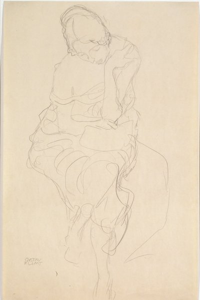 Sett forfra av personen som sitter på en krakk av Gustav Klimt