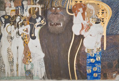Beethoven Frise: De fiendtlige kreftene - panel 1, frontvegg av Gustav Klimt