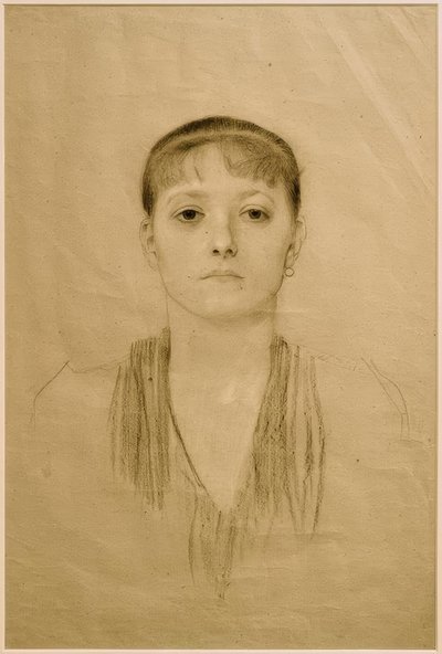 Halvkort portrett av en jente forfra av Gustav Klimt