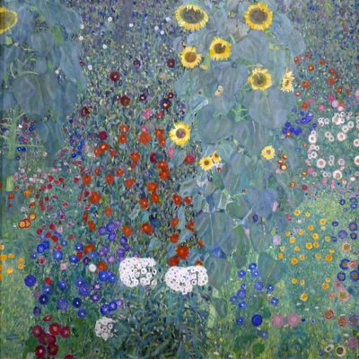 Hyttehage med solblomster av Gustav Klimt