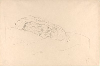 Sammenkrøllet jente på sengen av Gustav Klimt