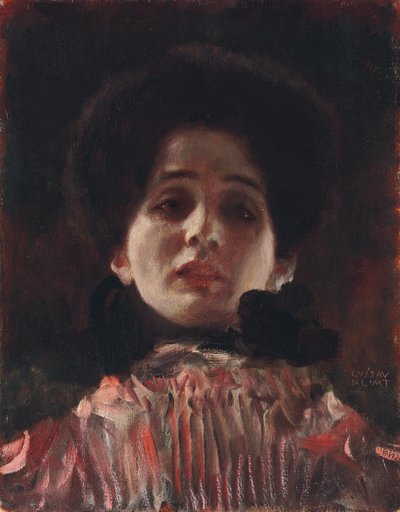 Full-face portrett av en dame; Damenbildnis en face, ca. 1898 av Gustav Klimt