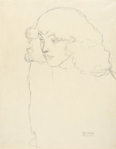 Halvlengde Portrait of a Girl i trekvart profil, 1913 av Gustav Klimt