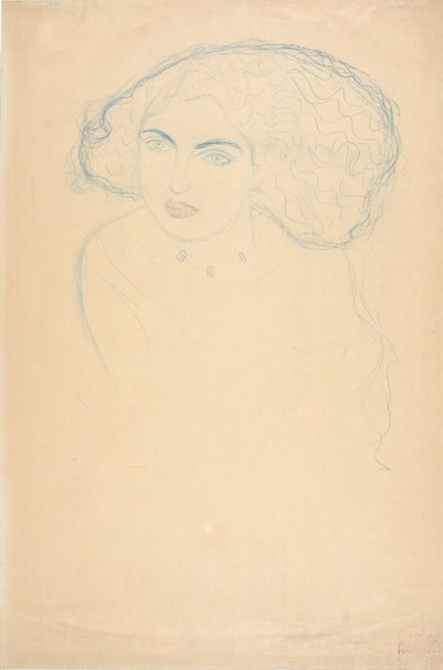 Hodet til en kvinne, ca. 1916. av Gustav Klimt
