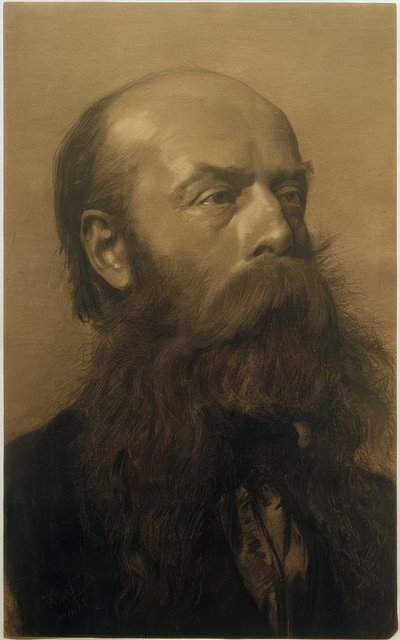 Skjeggmannshode i trekvart profil til høyre av Gustav Klimt