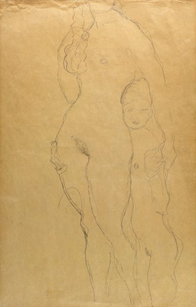 Mor og datter (blyant på papir) av Gustav Klimt