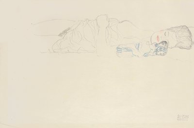 Tilbakelent halvnaken til høyre, ca. 1914-15 av Gustav Klimt
