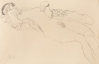 Liggende naken kvinne, mot venstre, 1917. av Gustav Klimt