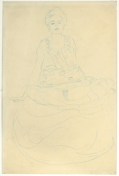 Sittende Halvlengde naken fra forsiden; Sittende halvnaken forfra, 1907 av Gustav Klimt